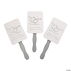 Personalized Silver Two Hearts Wedding Hand Fans - 12 Pc.