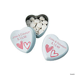 Personalized White Heart Mint Tins - 24 Pc.