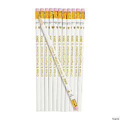 Personalized White Pencils with Gold Foil Hearts - 24 Pc.