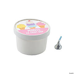 Personalized White Round Ice Cream Cup Disposable Paper Favor Boxes with Lid - 12 Pc.