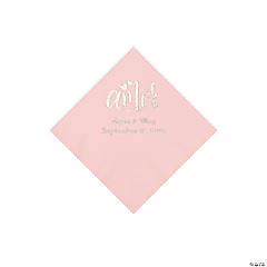 Pink Amor Personalized Napkins with Silver Foil - Beverage