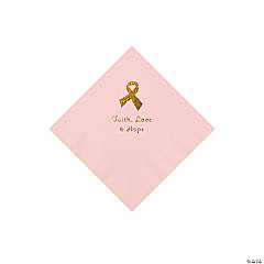Pink Awareness Ribbon Personalized Napkins with Gold Foil - Beverage