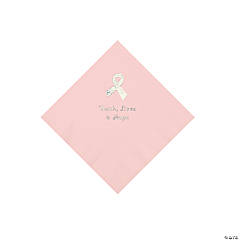 Pink Awareness Ribbon Personalized Napkins with Silver Foil - Beverage