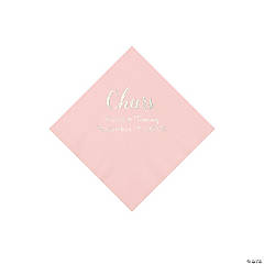 Pink Cheers Personalized Napkins with Silver Foil - Beverage