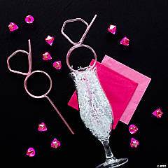 Pink Diamond Ring BPA-Free Plastic Silly Straws - 12 Pc.