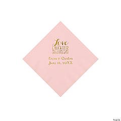 Pink Love Laughter & Happily Ever After Personalized Napkins with Gold Foil – Beverage