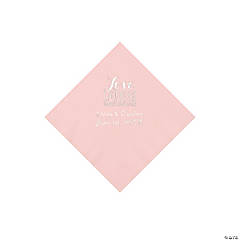 Pink Love Laughter & Happily Ever After Personalized Napkins with Silver Foil – Beverage