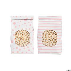 Pink Patterned Tin Tie Treat Bags with Window - 12 Pc.