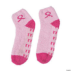 Pink Ribbon Fuzzy Socks