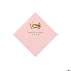 Pink Thank You Personalized Napkins with Gold Foil - Beverage