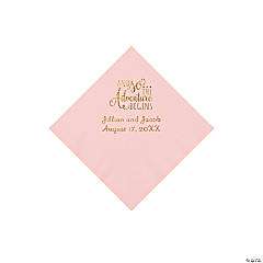 Pink The Adventure Begins Personalized Napkins with Gold Foil - Beverage