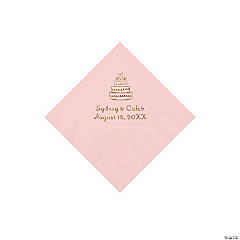 Pink Wedding Cake Personalized Napkins with Gold Foil - Beverage