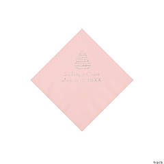 Pink Wedding Cake Personalized Napkins with Silver Foil - Beverage