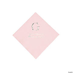 Pink Wedding Monogram Personalized Napkins with Silver Foil - Beverage