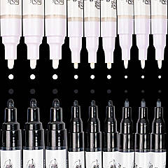 Pintar Art Supply Professional Outline & Fill Pack - Set Of 18 Black/white  Paint Markers, (6) 0.7mm, (6) 1mm, (6) 5mm Tips - Smooth Japanese Ink :  Target