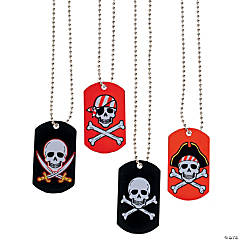 Pirate & Crossbones Dog Tag Necklaces - 12 Pc.