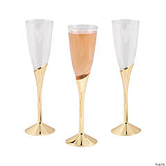 Plastic Champagne Flutes with Goldtone Stems - 12 Ct.