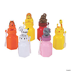 Plastic Zoo Animal Character Bubble Bottles - 12 Pc.