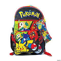 Pokemon Characters 5 Piece 16 Inch Backpack  2x Cases  Bottle  Zip Pull