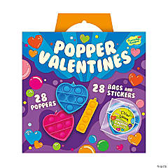 Popper Valentines: Set of 28 Heart Poppers with Bags and Stickers