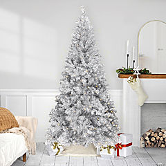 Pre-Lit Artificial Tinsel Christmas Tree - 9' - Silver - Clear Lights