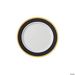 Premium Black & White Plastic Dinner Plates with Gold Border - 25 Ct.