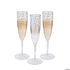 Premium Gold Dot Plastic Champagne Flutes - 25 Ct.