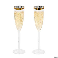 Premium Plastic Gold Trim Champagne Flutes - 12 Ct.