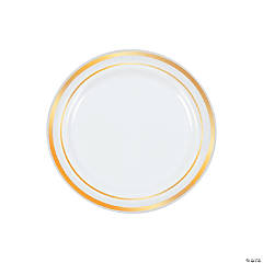 Premium White Plastic Dessert Plates with Gold Trim - 25 Ct.