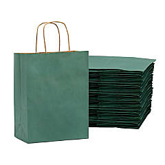 20 Pack Small Metallic Green Gift Bags with Handles and White