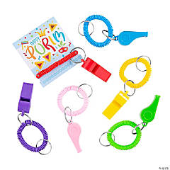 Purim Whistle Expandable Keychains with Card - 12 Pc.