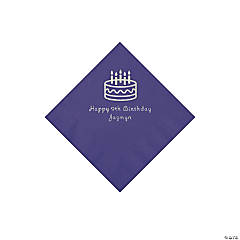 Purple Birthday Cake Personalized Napkins with Silver Foil - Beverage