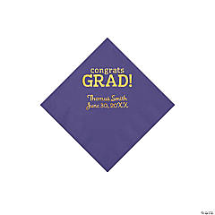 Purple Congrats Grad Personalized Napkins with Gold Foil - 50 Pc. Beverage