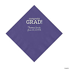 Purple Congrats Grad Personalized Napkins with Silver Foil - 50 Pc. Luncheon