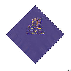 Purple Cowboy Boots Personalized Napkins with Gold Foil - Luncheon