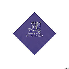 Purple Cowboy Boots Personalized Napkins with Silver Foil - Beverage