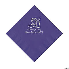Purple Cowboy Boots Personalized Napkins with Silver Foil - Luncheon