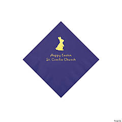 Purple Easter Bunny Personalized Napkins with Gold Foil - Beverage