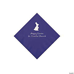 Purple Easter Bunny Personalized Napkins with Silver Foil - Beverage