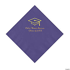 Purple Grad Mortarboard Personalized Napkins with Gold Foil - 50 Pc. Luncheon