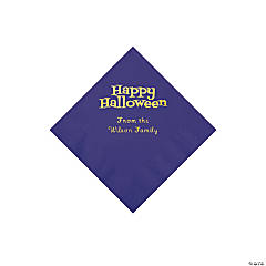 Purple Happy Halloween Personalized Napkins with Gold Foil - Beverage