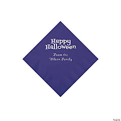Purple Happy Halloween Personalized Napkins with Silver Foil - Beverage