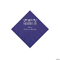 Purple Happy Valentine’s Day Personalized Napkins with Silver Foil - Beverage