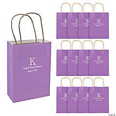 Purple Medium Personalized Monogram Welcome Gift Bags with Silver Foil - 12 Pc.