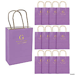 Purple Medium Personalized Monogram Welcome Paper Gift Bags with Gold Foil - 12 Pc.