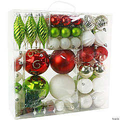 R N' D Toys Red and Green Christmas Decorative Ball Ornaments with Hooks 75 Piece