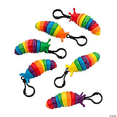 Rainbow Fidget Slug Backpack Clip Keychains - 24 Pc.