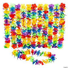 Rainbow Tinsel Hawaiian Polyester Leis- 12 Pc.