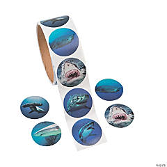 Realistic Photo Shark Sticker Roll - 100 Pc.