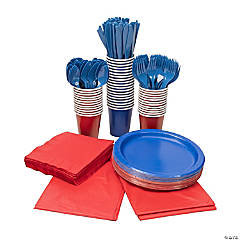 Red & Blue Party Tableware Kit for 48 Guests